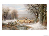 Buy Shepherdess with Her Flock in a Winter Landscape at AllPosters.com