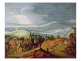 Buy Rural Landscape with a Pilgrim Kneeling Before the Roadside at AllPosters.com