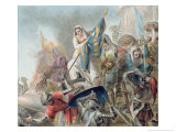 Buy Jeanne Laisne Raises a Standard Against the Men of Bourgogne, Engraved by Morret at AllPosters.com