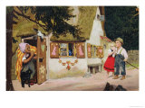 Postcard Depicting the Witch Inviting Hansel and Gretel to Enter the Gingerbread House, c.1910