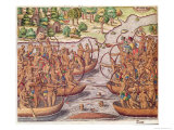 Buy Battle Between Indian Tribes, from Brevis Narratio, Engraved by Theodore de Bry at AllPosters.com