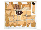 The Turin Papyrus, Reproduction of Ancient Egyptian Map of Gold Mines, c.1300 BC