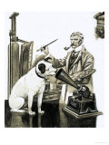 Artist Painting the Dog Listening at a Gramaphone