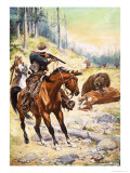 Buy American Cowboys Surround a Bear Crouched over the Body of a Cow at AllPosters.com