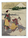 Salt Maidens on the Tago-No-Ura Beach with Mt. Fuji Behind
