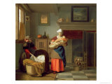 Buy Nursemaid with Baby in an Interior and a Young Girl Preparing the Cradle at AllPosters.com