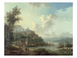 Buy Rhineland View with a Bridge and Figures in the Foreground and a Fortified Town on a Hill Beyond at AllPosters.com