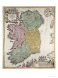 Buy Map of Ireland, Provinces of Ulster, Munster, Connaught and Leinster, by Johann B. Homann, c.1730 at AllPosters.com