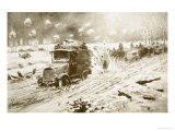 Buy British Transport Train Making Its Way under Heavy Shell Fire Along the Snow-Bound Ypres Roads at AllPosters.com