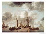 Buy Dutch Yacht Firing a Salute as a Barge Pulls Away, 1650 at AllPosters.com