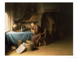 Old Man Lighting His Pipe in a Study