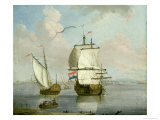 Buy Dutch East Indian Man and a Royal Yacht in an Estuary with a Town Beyond at AllPosters.com