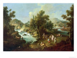 Landscape with a River and Dancing Peasants Giclee Print