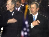 President Bush and His Father, Former President Bush, Put Their Hand Over Their Hearts