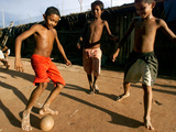 Children Play Soccer at a Shelter in the City Maraba