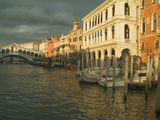 Sunset View of Storm Clouds and Boats on the Grand Canal, Venice, Italy