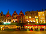 Cafes in Marketplace in Downtown Bruges, Belgium