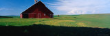 Red Barn with Spring Green Wheat Crops, Idaho, USA