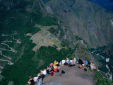 Tourists at Lookout Above Machu Picchu on the Peak of Huayna Picchu, Machu Picchu, Peru
