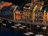 Boats in Harbour with Buildings, Portofino, Liguria, Italy