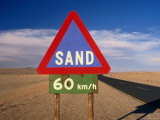Warning Sign on Road Through Desert Namib Desert Park, Hardap, Namibia
