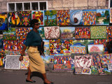 Woman Walking Past Art Stall, St. John
