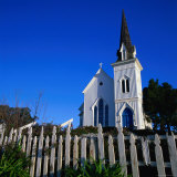 Buy Town Church in Morning with Picket Fence in Front, Mendocino, USA at AllPosters.com