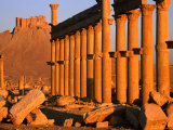 Colannaded Street with Qalat Ibn Maan (Arab Castle) on Hill, Palmyra, Syria