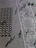 Overhead of People Walking Past Tables in Piazza San Marco, Venice, Italy