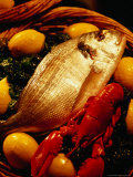 Buy Fish and Lobster on Bed of Green Vegetables and Lemons, Marseille, France at AllPosters.com