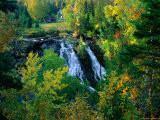 Waterfall and Autumn Colours with House in Background, Silver River Falls, Keweenaw County, USA