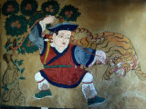 Detail of Wall Painting in Tamzhing Goemba, Choskhor or Bumthang Valley, Jakar, Bumthang, Bhutan