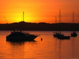 Sunset Over Boats Moored in Russell Harbour, New Zealand