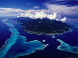 Aerial View of Island and Surrounding Reefs, French Polynesia