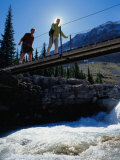 Buy Hikers Crossing Bridge Over Fast-Flowing River, Yoho National Park, Canada at AllPosters.com