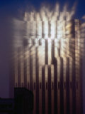 Reflection of Sun of Bank of America Building Through Fog, San Francisco, California, USA