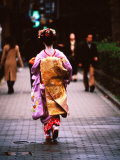 Geisha in Kimono Walking Away, Pontocho Districts, Kyoto, Japan