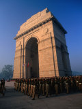 Soldiers Marching by India Gate Rehearsing for 50th Anniversary of Independence, Delhi, India