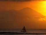 Boat Sailing Past Mt. Agung Across Lombok Strait Gunung Agung, Bali, Indonesia