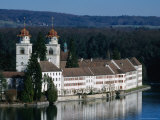 Cloisters with Twin Towers on Banks of Rhine River, Rheinau, Switzerland