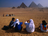 Buy Tourists and Guides Sitting in Front Pyramids, Giza, Egypt at AllPosters.com
