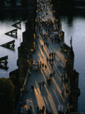 People Crossing Charles Bridge, Prague, Czech Republic