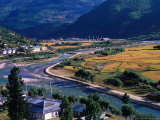 Aerial View of River Running Through Paro Valley and Airport, Paro Town, Bhutan