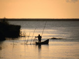 Fisherman Checking Nets at Dawn on Danube Delta, Tulcea, Romania,