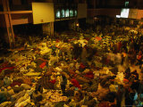Railway Station Hall at Night Packed with Sleeping Pilgrims, Varanasi, Uttar Pradesh, India
