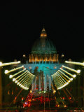 Dome of St. Peters Basilica at Night, Rome, Italy