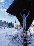 Buy Shrine in Front of Snow-Covered Church Outside Postojna, Postojna, Slovenia at AllPosters.com