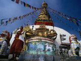 Monk and Giant Dorje Below Swayambunath Stupa, Swayambhunath, Bagmati, Nepal