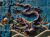 Detail of Blue Glaze Tiled Nine Dragon Screen in Beihai Park, Beijing, China