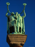 Statue of Horn-Blowing Vikings in Bronze Outside the Radhus, Copenhagen, Denmark